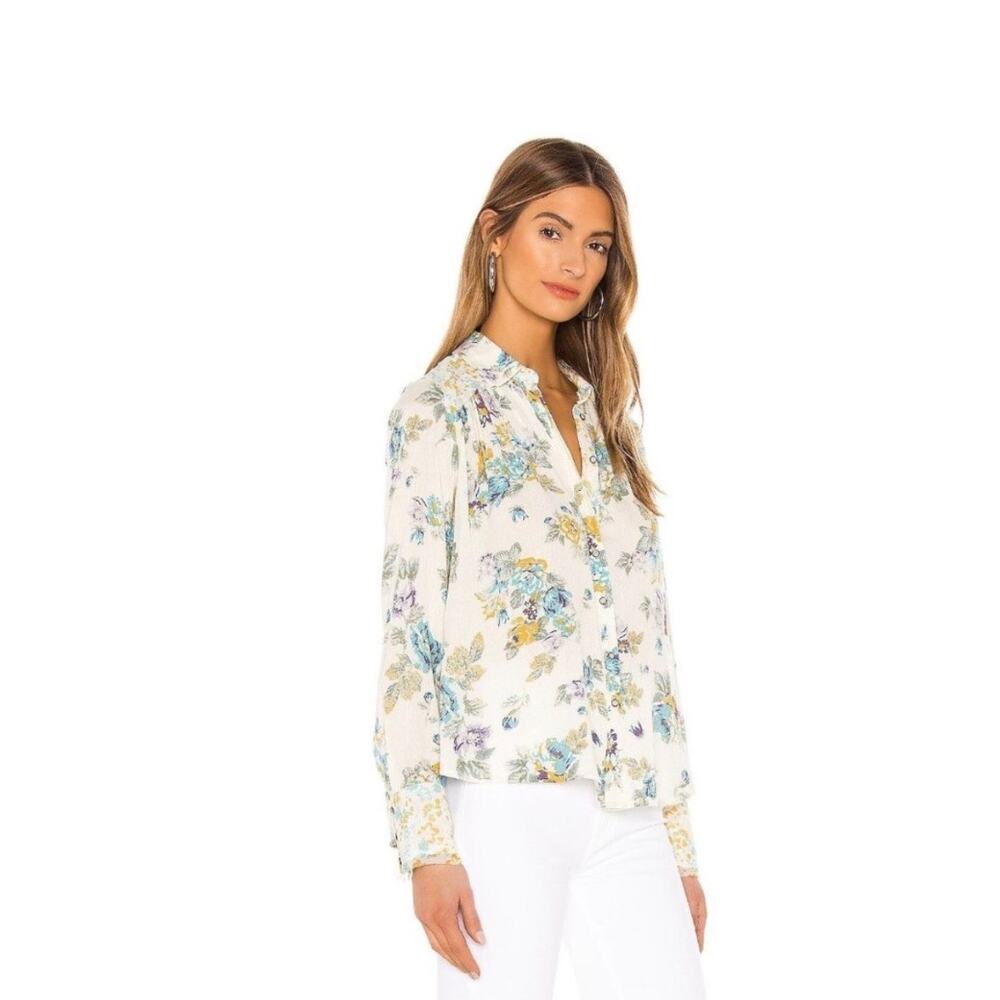 NWOT‎ Free People Floral Hold on to Me Long Sleeve Button Up Blouse Cream Medium